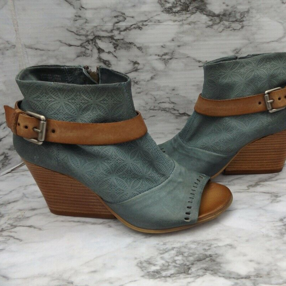 NEW Miz Mooz Leather Peep Toe Wedge Booties Kahlo